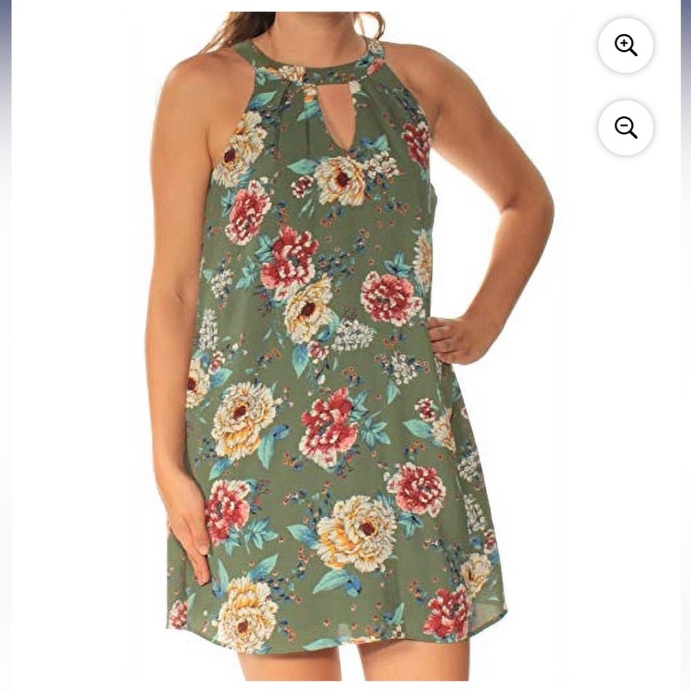 AS U WISH Women’s Juniors Halter Green Floral Print Casual Dress Size XL